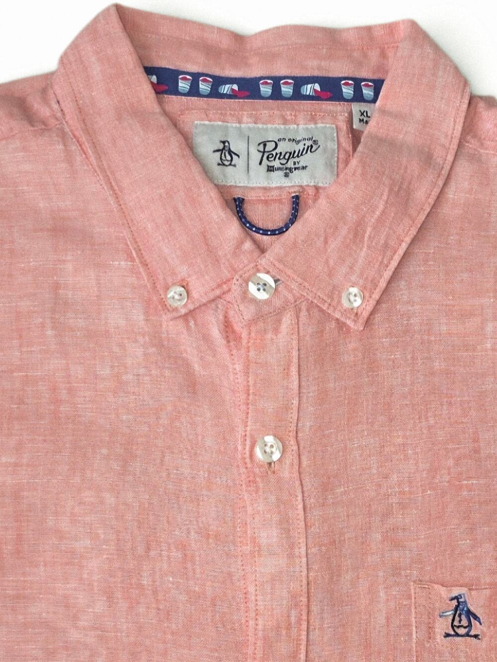 Original Penguin Men's XL 100% Linen Shirt Coral Old Money Coastal Preppy Office